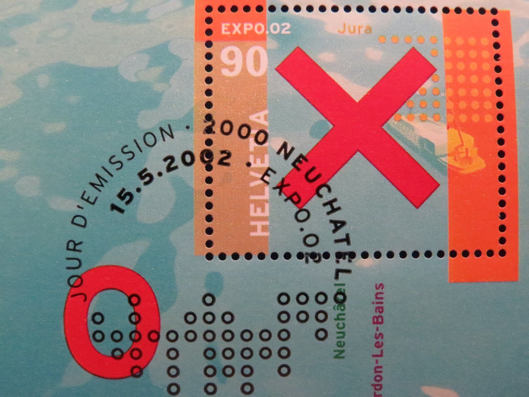Tous les timbres: Sonderblock "EXPO 2002" off.Ersttag-Stempel NEUCHATEL – D'occasion à Brunnen par Kumari 1