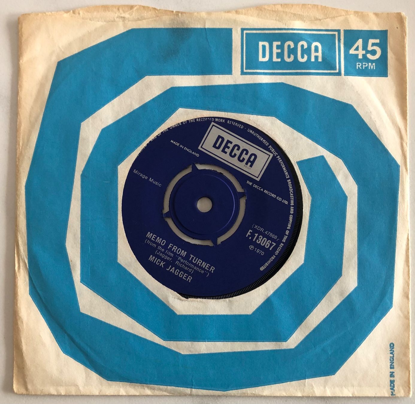 Dischi in vinile: THE ROLLING STONES / MICK JAGGER - MEMO FROM TURNER – Usato da Poliez-Pittet venduto da Newtown-Records