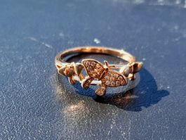 Ring vergoldet 585, size 9 (59), 2.1g, mit Zirkonia