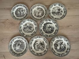 Antike Teller Set mit Szenen, 8 Stk. guter Zustand