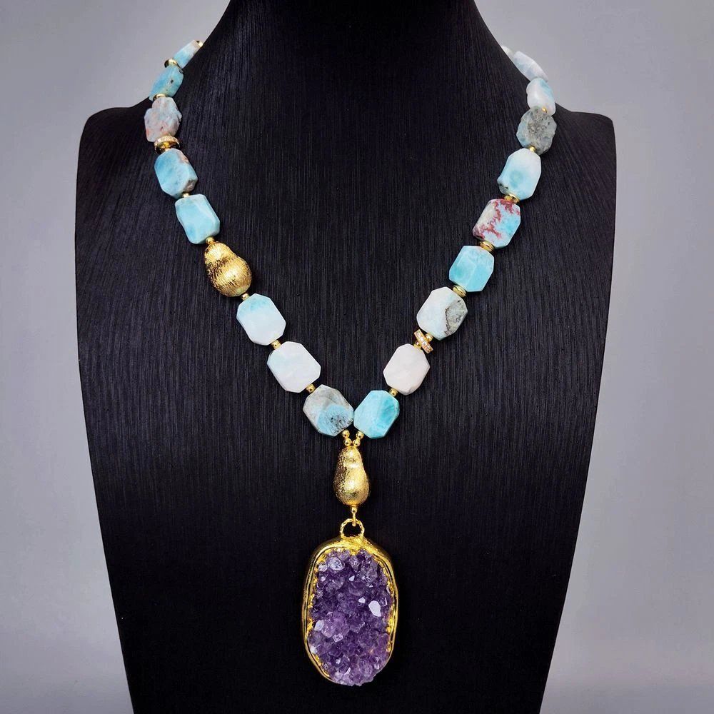 Catenine: Mina Druzy Amethyst Larimar Kette Echt Collier Améthyste – Nuovo (secondo la descrizione) da Prilly venduto da ilyria73