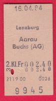 KARTON BILLETT, LENZBURG - BUCHS(AG), 2.KLASSE, EINFACH
