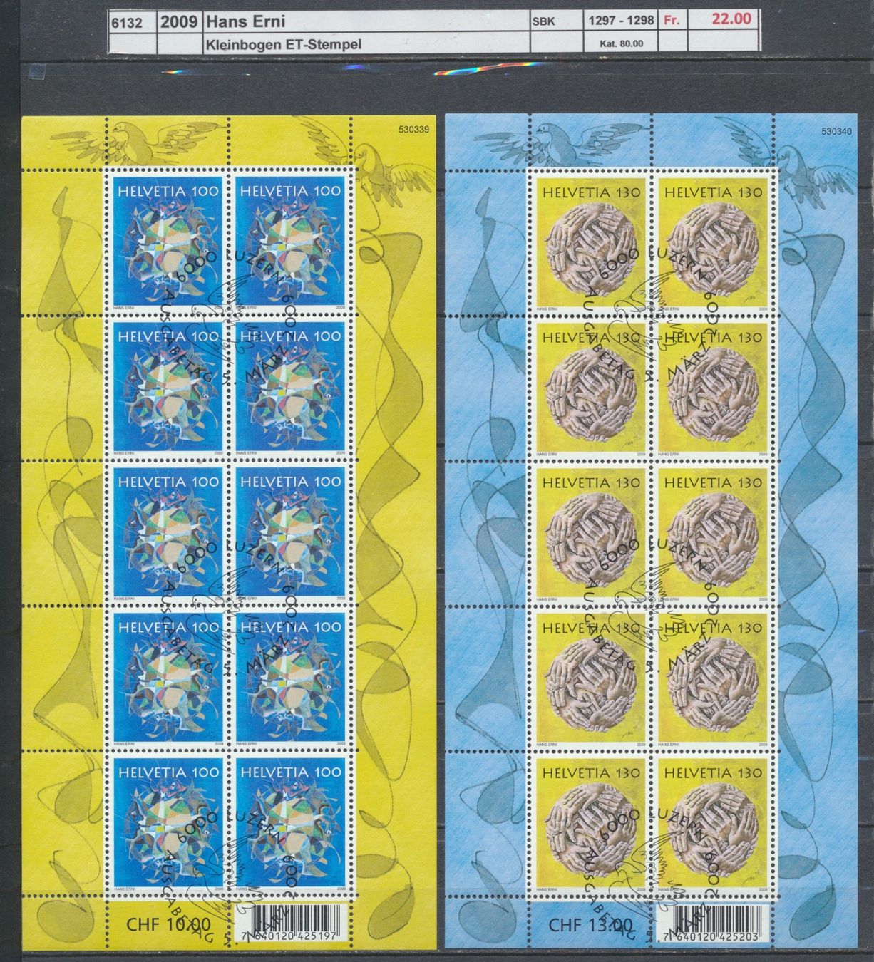 Alle Briefmarken: 2009 "Hans Erni", Kleinbogen, ET - Stempel – Gebraucht aus Winterthur von Zupogeru
