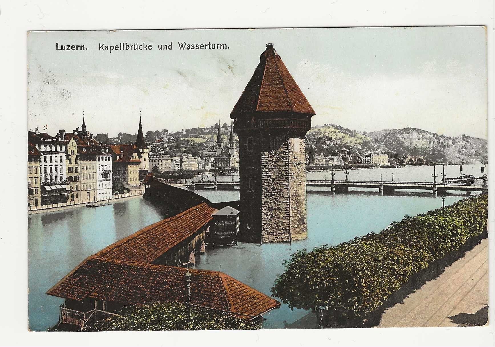 Cartes postales: LUZERN.  KAPELLBRÜCKE UND WASSERTURM  1909 – D'occasion à Küttigen par rolypo