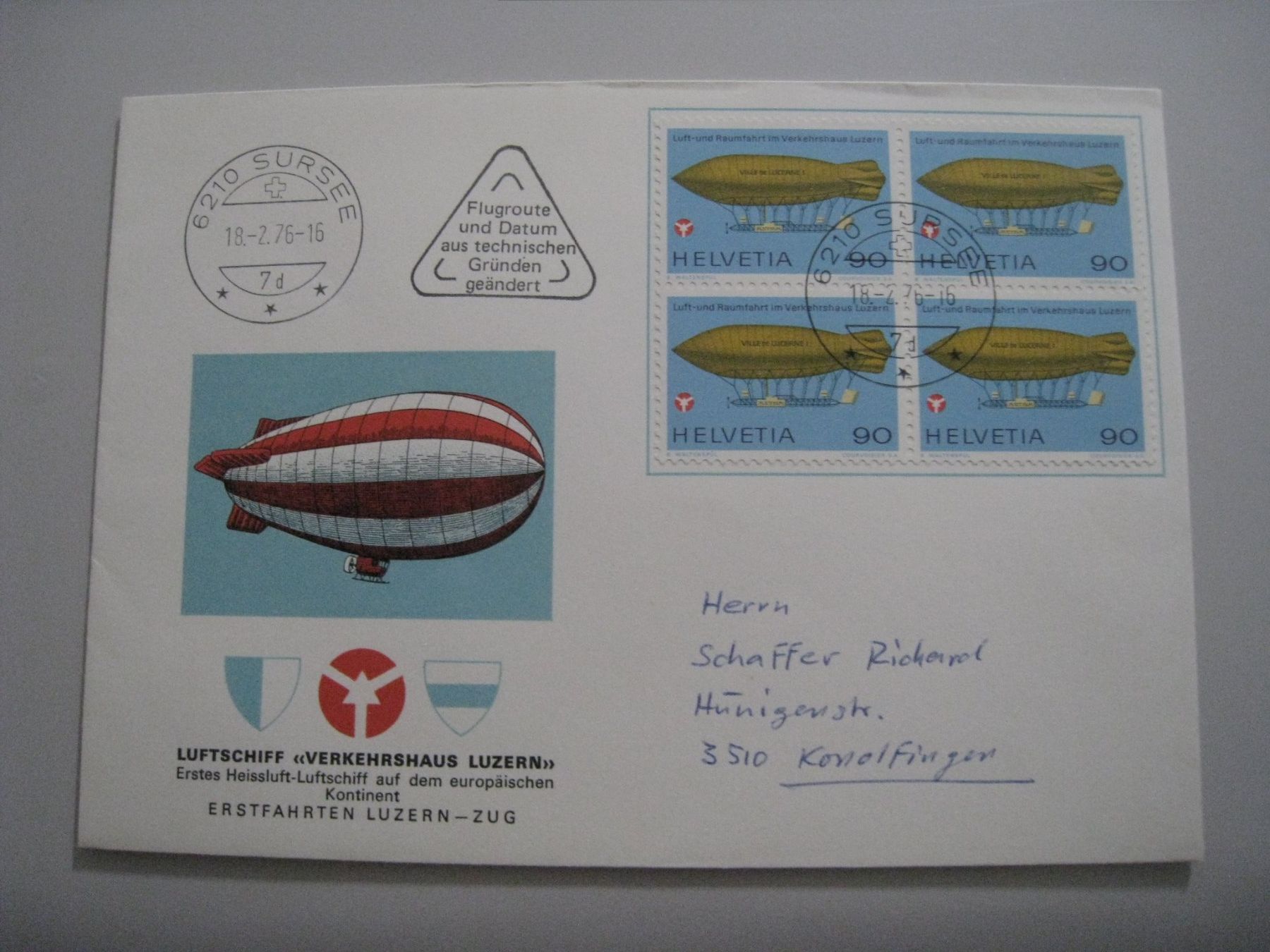 Tutti i francobolli: Luftschiff      1976Sursee Konolfingen – Usato da Aarwangen venduto da Pinsel7890