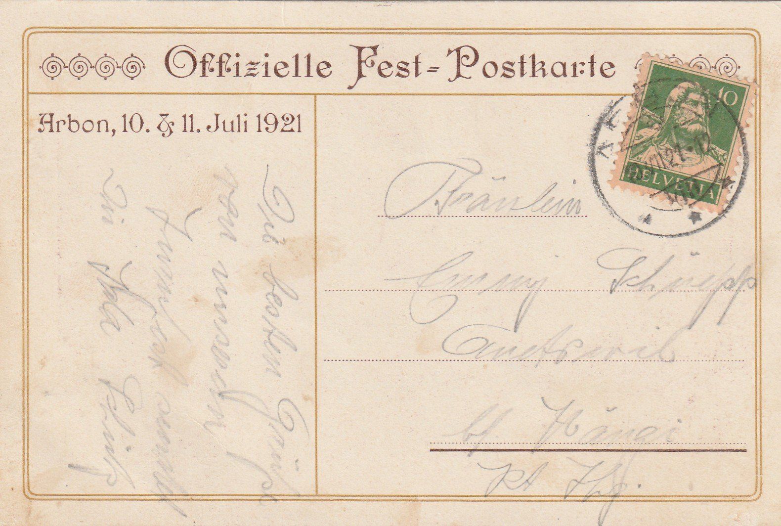 Ansichtskarten: Arbon Kant. Turnfest 1921 – Gebraucht aus Rorschacherberg von fratovi2 1