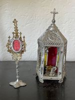 Antiker Zinn Hausaltar Kapelle und Monstranz um 1900
