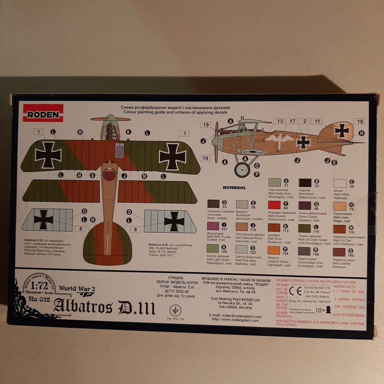 Kit di modellismo & Modellini statici: 2178 ... Albatros D. III ... Roden Ro 012 – Usato da Bonstetten venduto da Benibanny59 1