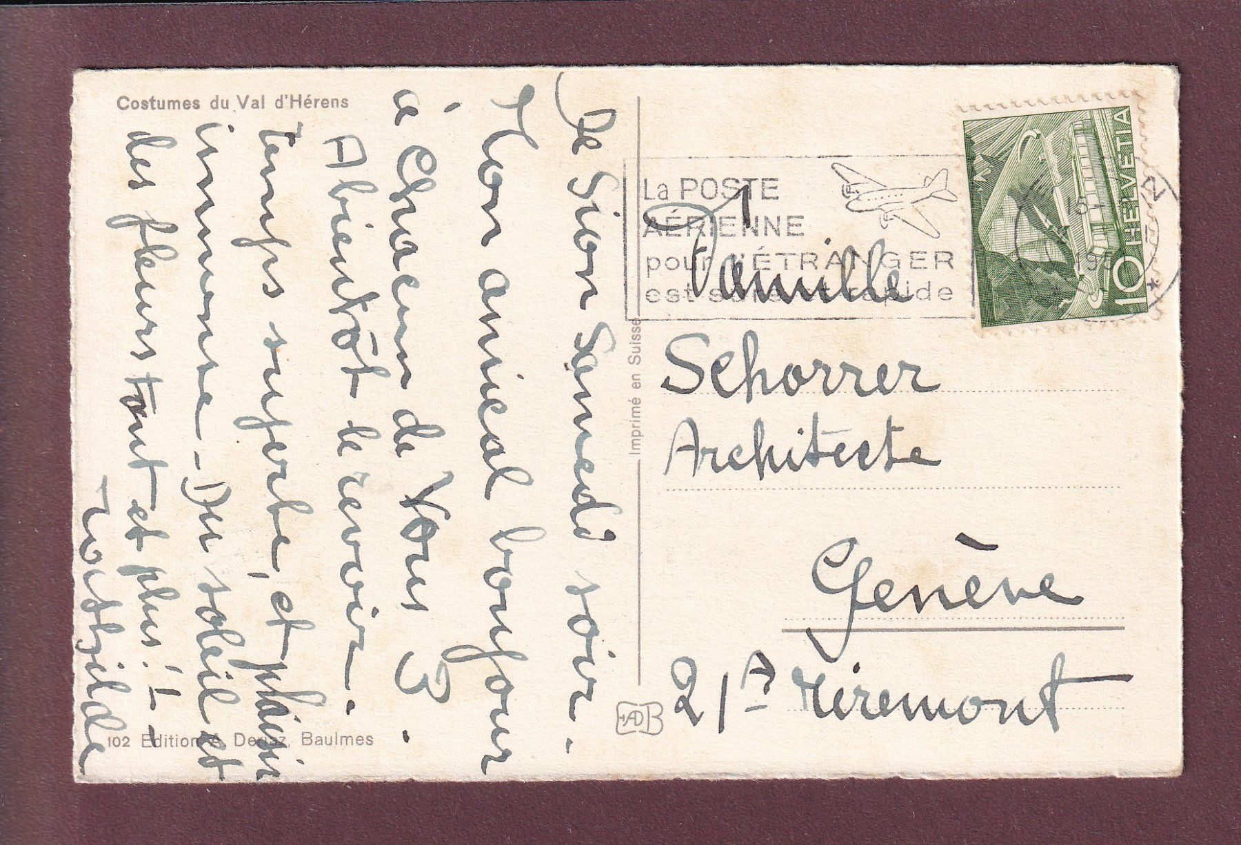 Cartoline postali: VAL D'HERENS - Costumes - 1951 – Usato da Pully venduto da nicecards 1
