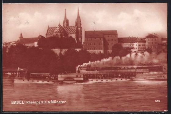 Ansichtskarten: Basel, Rheinpartie mit Dampfer, Blick zu – Gebraucht aus Berlin von bartko-reher