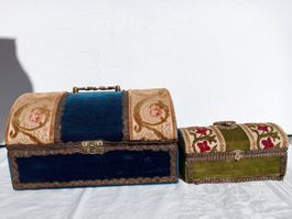 2er Set Antike Samt Schmuckschatullen um 1900 Messing Griff