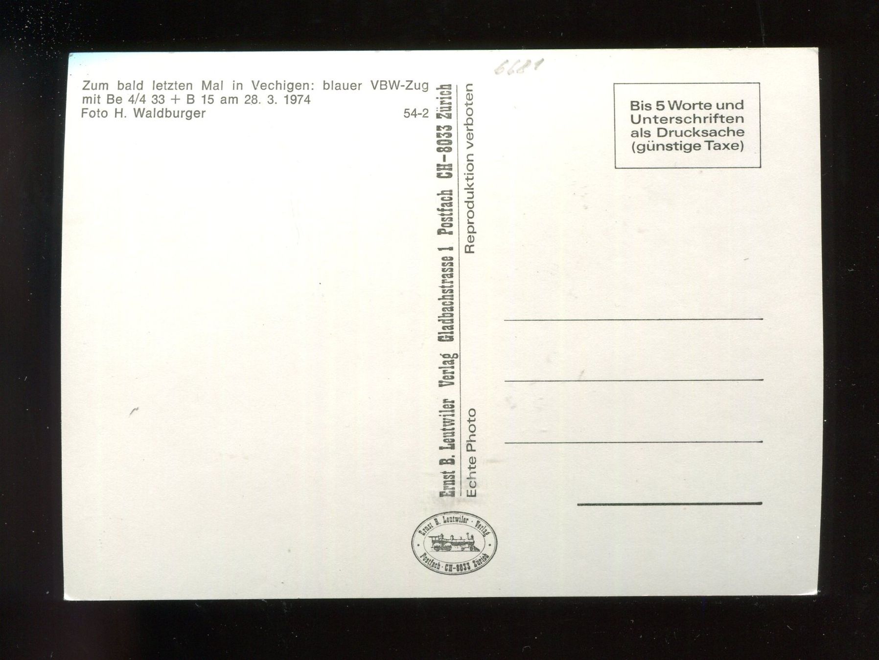 Cartoline postali: Vechingen, VBW-Zug – Usato da Aarau venduto da Elmaar41 2