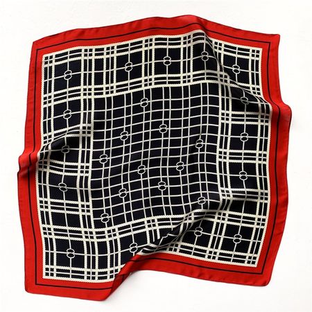 New 68cm Silk Scarf, Grid Line Black Small Scarf Pure Silk