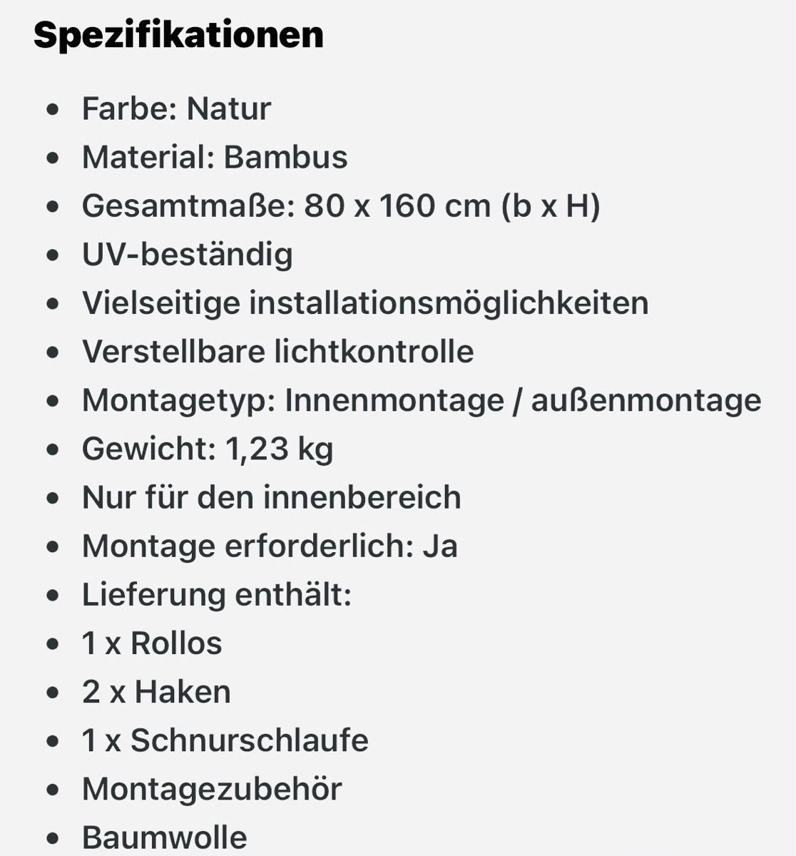 Tende da sole: Rollo Natur aus Bambus – Nuovo e nell'imballaggio originale da St. Gallen venduto da han_7nq6 5