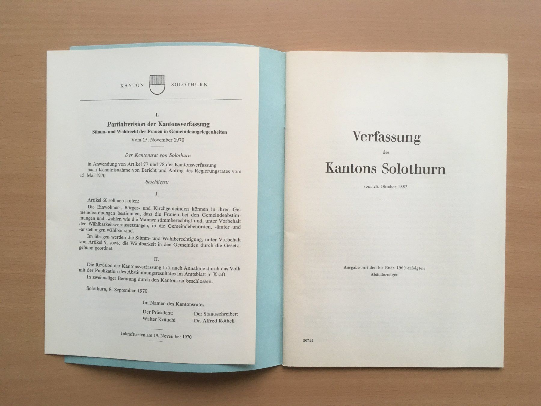 Libri: Verfassung des Kantons Solothurn (1969) – Usato da Grenchen venduto da Kogi7 1