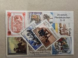 25 verschiedene Briefmarken mit Pferdekutschen, Top!