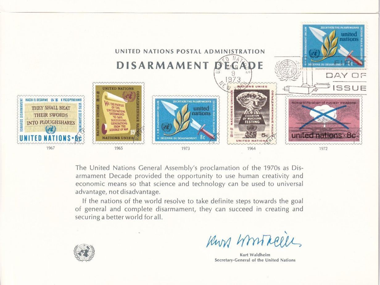 Tous les timbres: UNO 1973, 2x Disarmament Decade FDC – Neuf (Voir description) à Castione par Rx-stamps 3