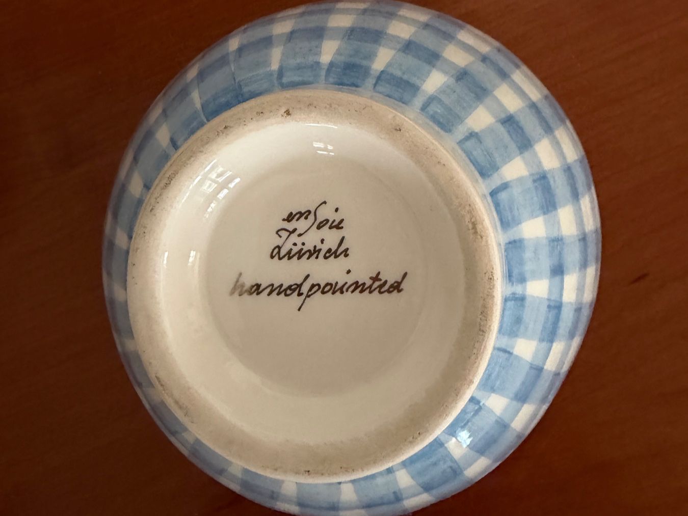 Ensoie Schalen: en soie Zürich  Müslischale blau-weiss kariert, Goldrand – Gebraucht aus Luzern von Lampion 2