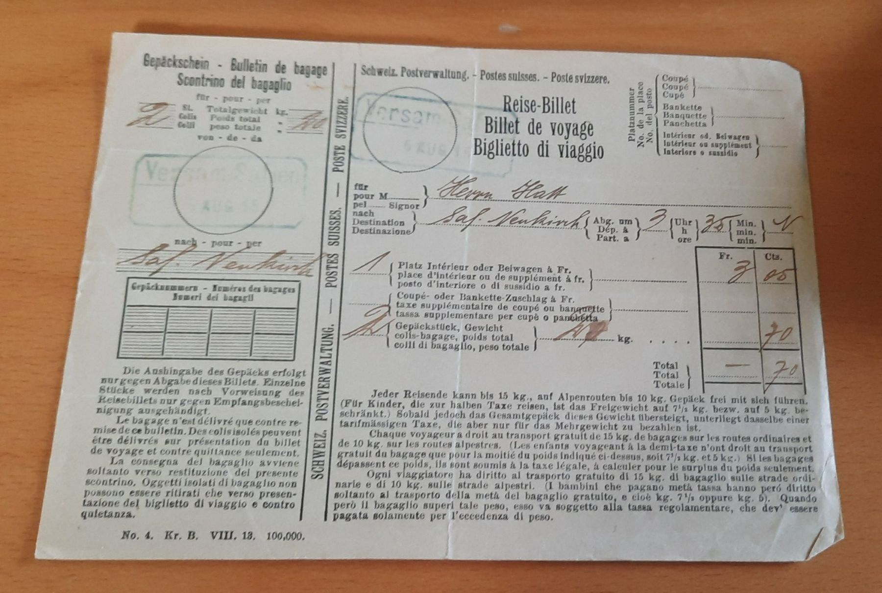 Documenti: Reise-Billet von 1915 – Usato da Dübendorf venduto da alibaba010