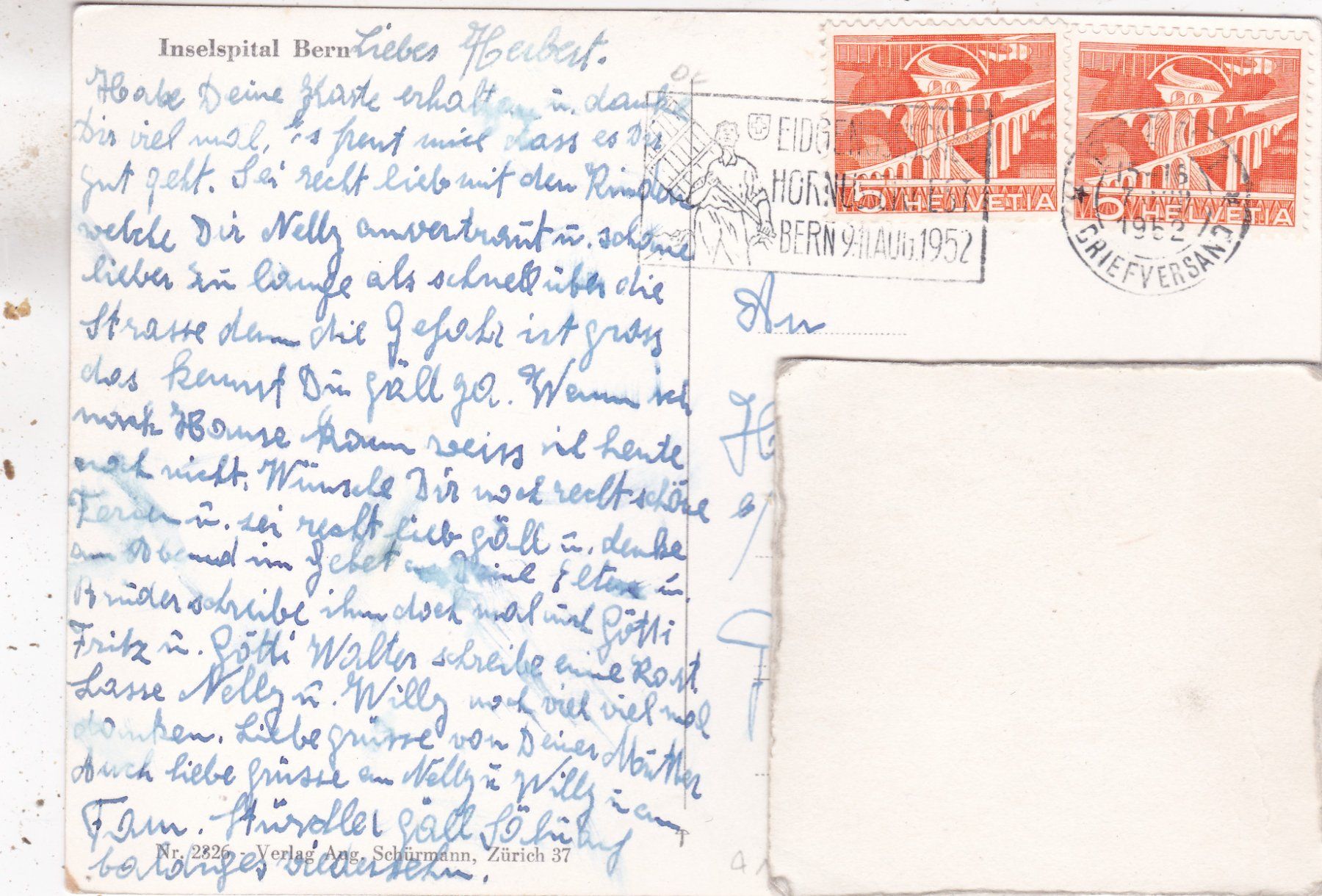 Cartoline postali: Bern Inselspital 1952 – Usato da Herisau venduto da Lisegrat2008 1
