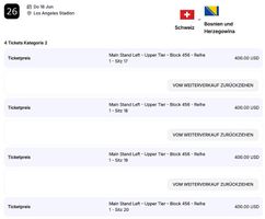 FIFA-WM-Tickets Schweiz vs. Bosnien-Herzegowina, 18. Juni