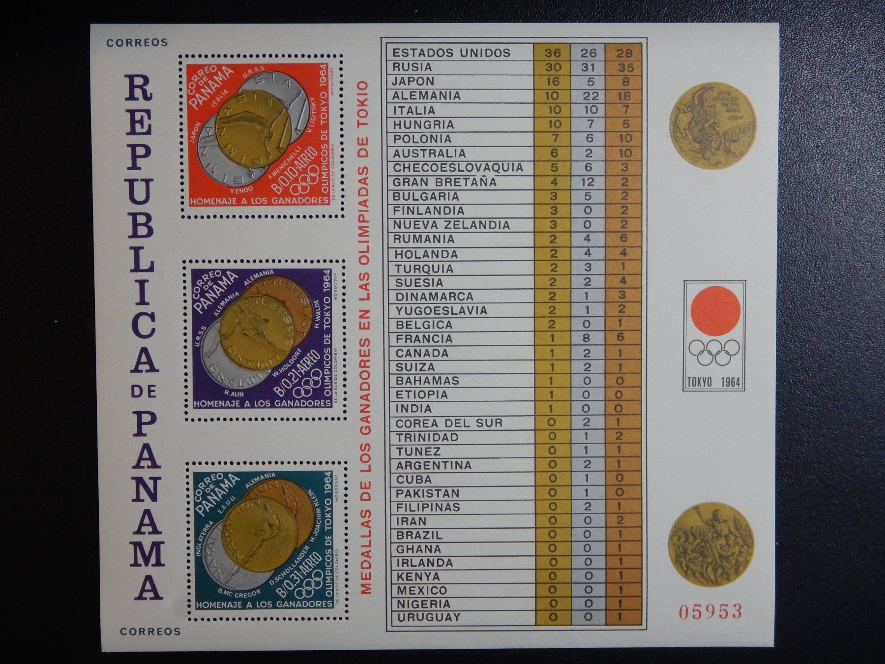 Tutti i francobolli: Panama Block ** 1964 Olympiade – Usato da Zürich venduto da Muehlekauf