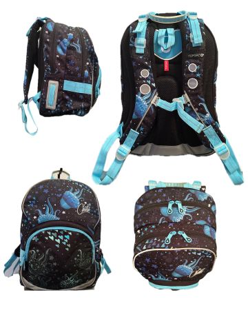 TOPGAL Rucksack Schultasche schwarz türkis Unterwasserwelt