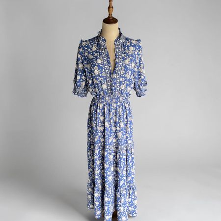 Max Studio Blumenkleid Blau XL Volants Midikleid