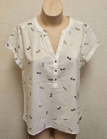Yessica C&A Bluse Gr. 42 Weiss Kurzarm Baumwolle Brillenmust