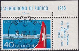 1953, Nr.313 (Zürich Flugplatz) +ET-Stempel (franz.), 150.-+
