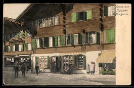 AK Saanen, Geschäfte in der Dorfgasse, Kolonialwaren von F. 