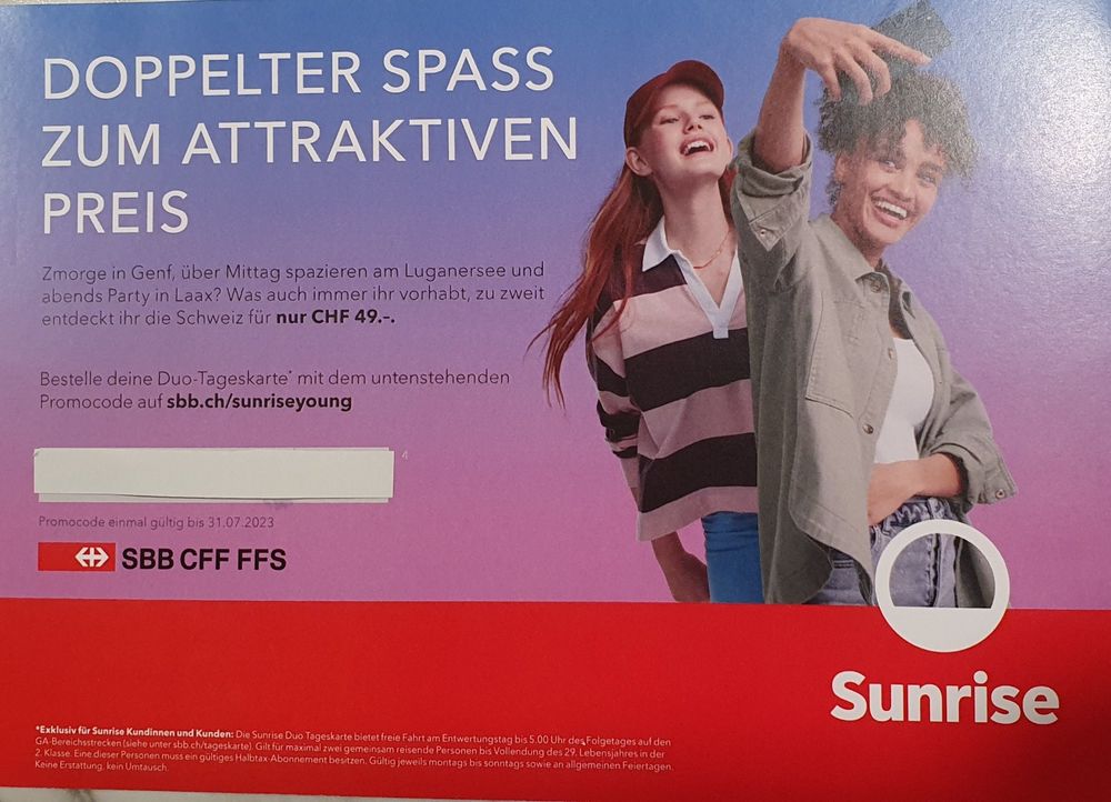 Gutschein Duo Tageskarte SBB für Erwachsene bis 29 Jahren Kaufen auf