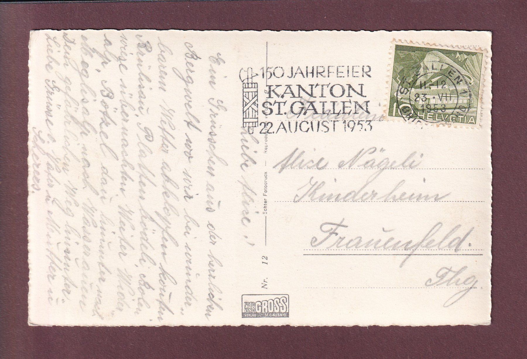 Ansichtskarten: FÄHLENSEE - Altmann - 1953 – Gebraucht aus Pully von nicecards 1