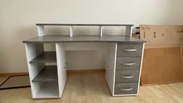 Schreibtisch mit Schubladen und Ablage grau gebraucht
