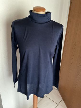 Alkena Rollkragenshirt Seide Wolle blau Grösse M neu