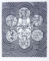 Linoldruck: A man's dreaming