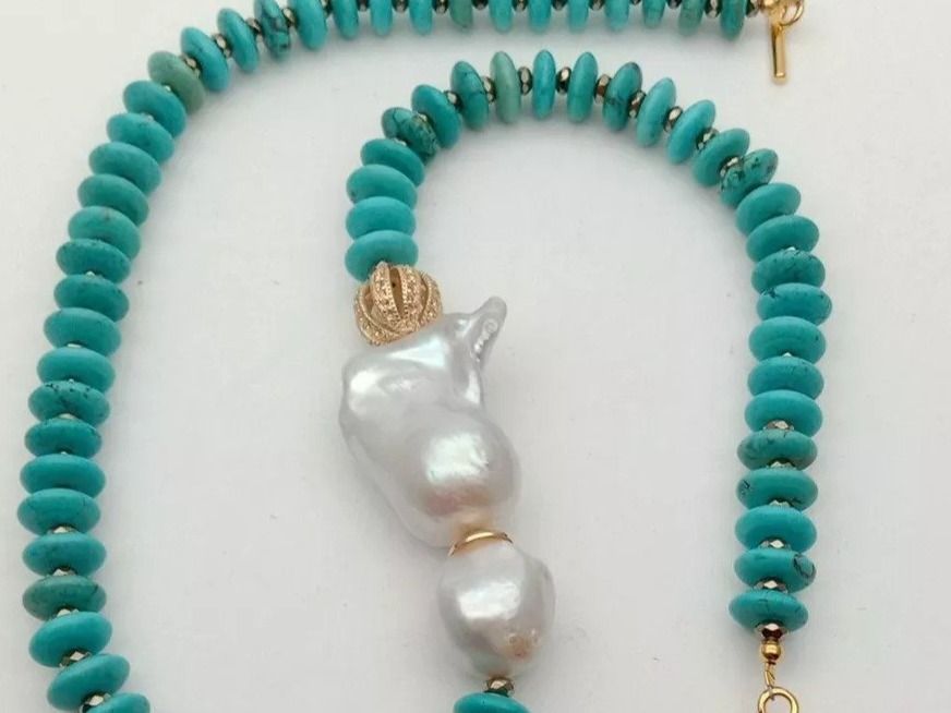 Catenine: Wunderbar Türkis Perlen Halskette Collier Perle Turquoise – Nuovo (secondo la descrizione) da Prilly venduto da ilyria73 6