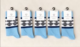 VENOVAY Socken Gr. 39-42 NEU 5 Paar Sommer Muster Blau Weiss