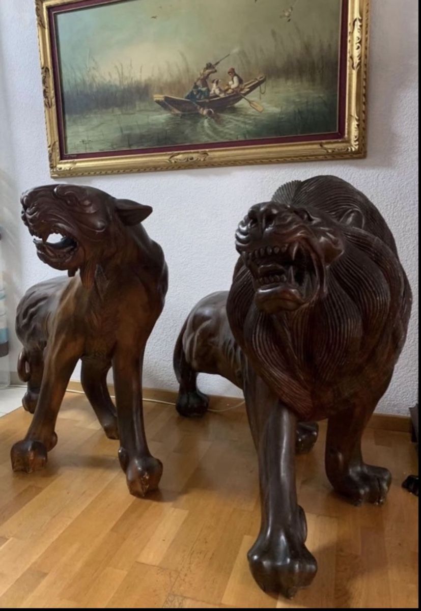 Skulpturen & Statuen: Löwen Paar aus Teakholz – Gebraucht aus Biel/Bienne von Katja01112 2