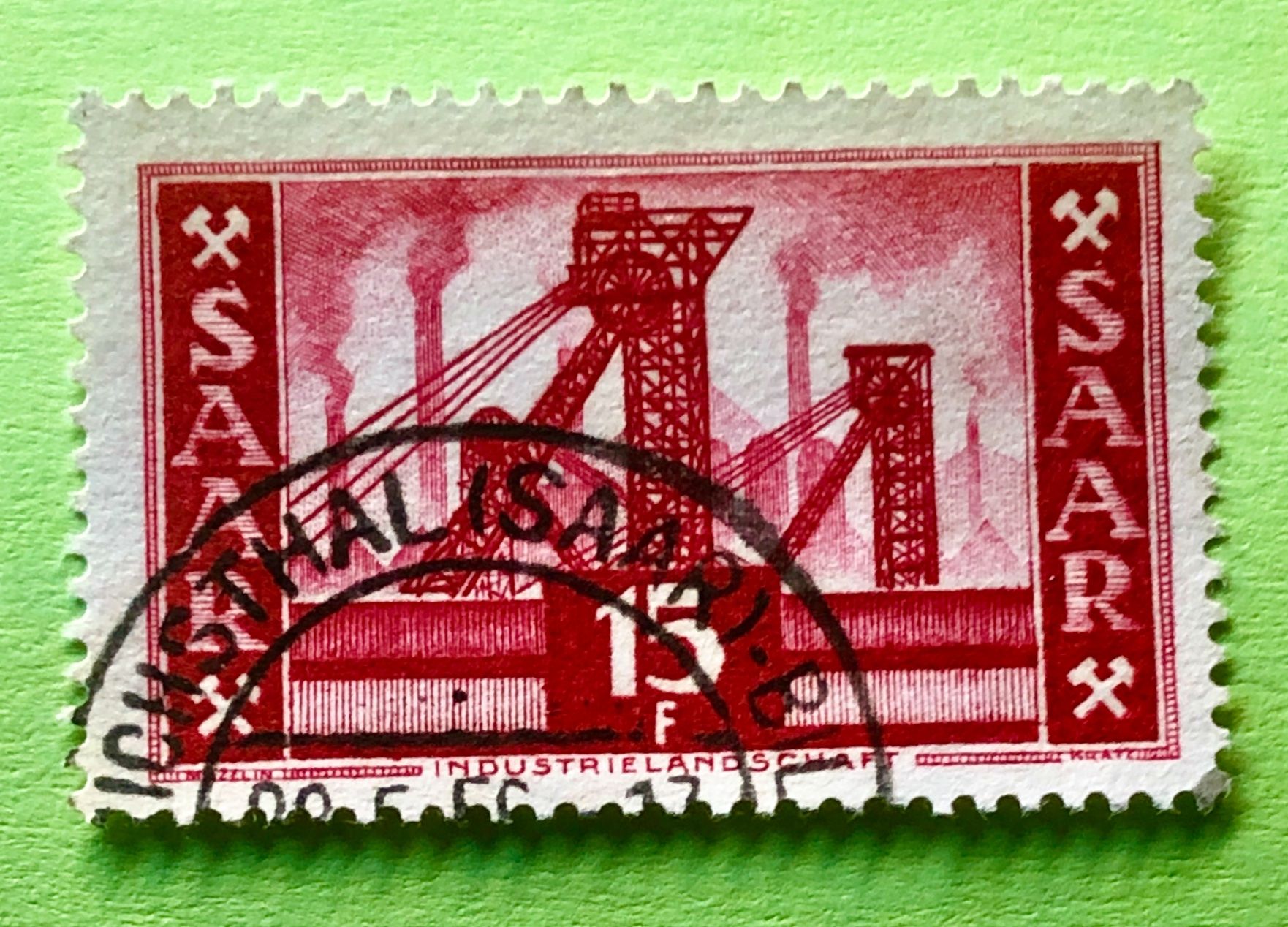 Tutti i francobolli: BRIEFMARKEN AUS Saarland  Industrielandschaft  GESTEMPELT – Usato da Aarau venduto da Angi-007