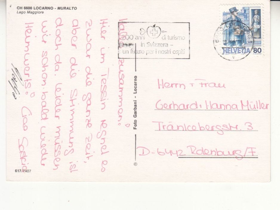 Cartoline postali: Locarno Muralto 1987 – Usato da Bürglen TG venduto da StampGraf 1