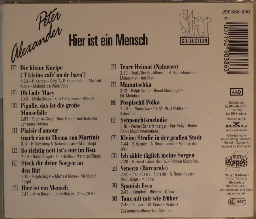 CD: Peter Alexander – Hier Ist Ein Mensch – Usato da Luzern venduto da CONTENTI 2