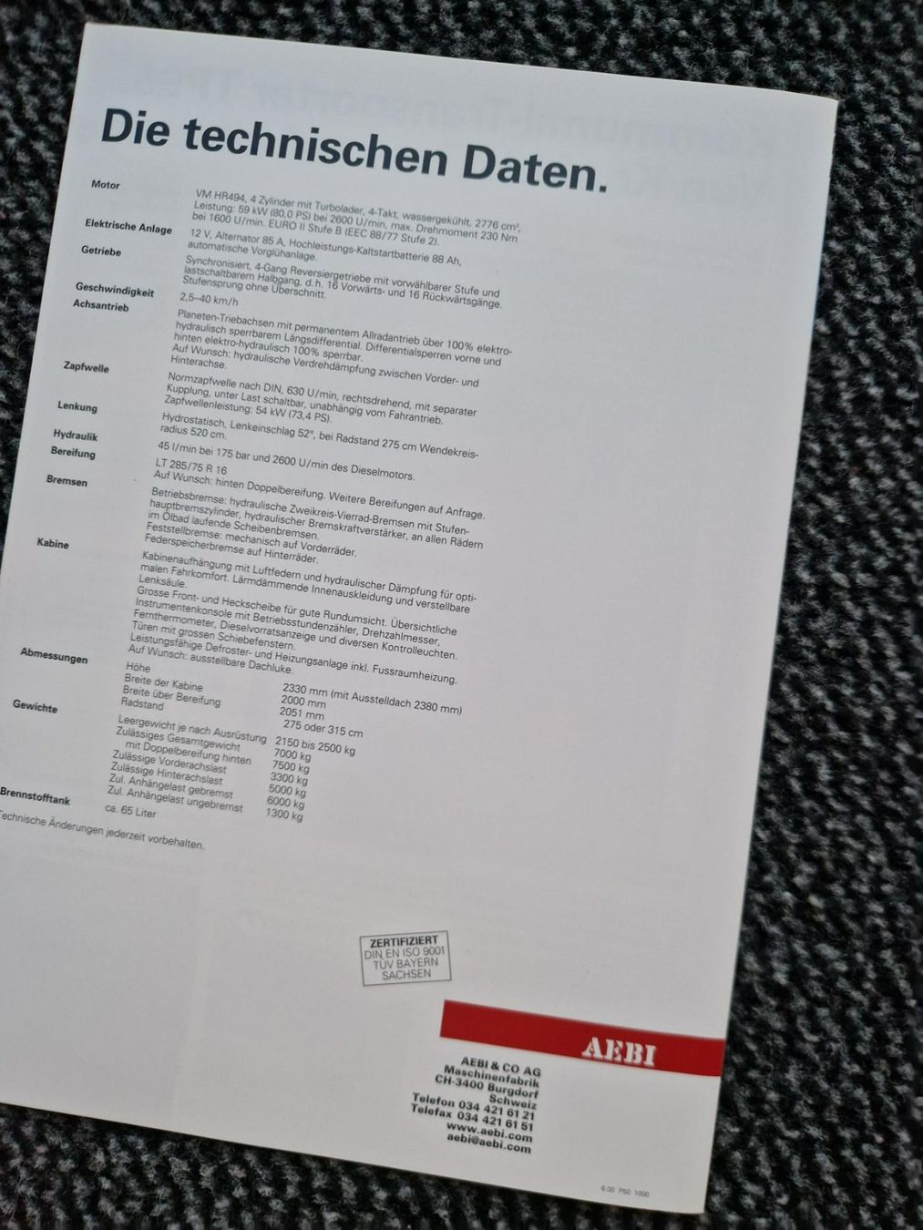 Aebi Tracteurs: Original Prospekt Aebi Kommunal Transporter TP98 – D'occasion à Dürnten par Bachtel84 3