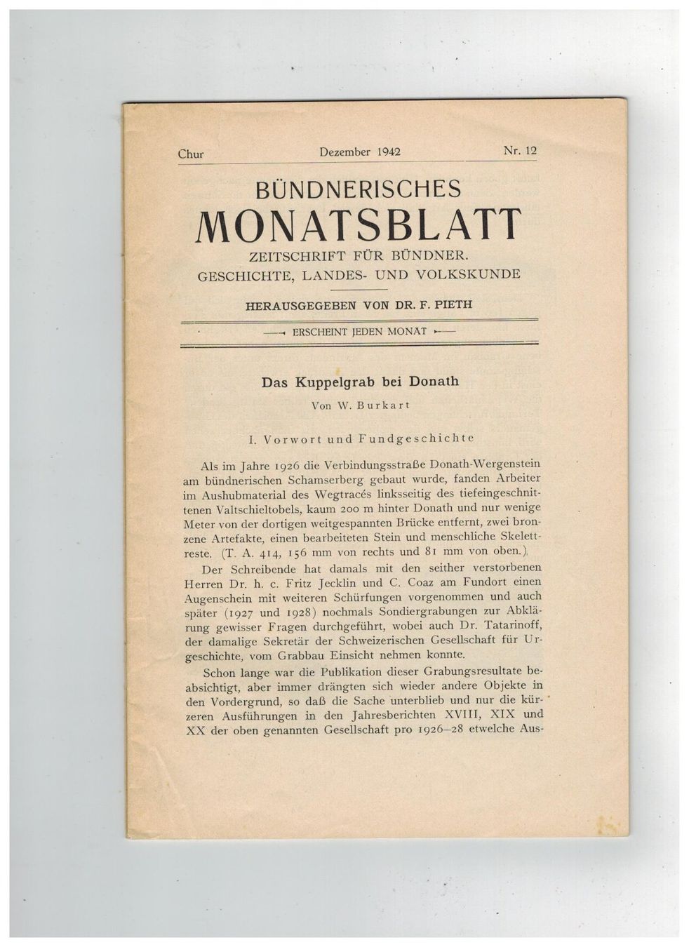 Libri: Archäologie: Kuppelgrab bei Donath GR – Usato da Biel-Benken BL venduto da rud_yc8p