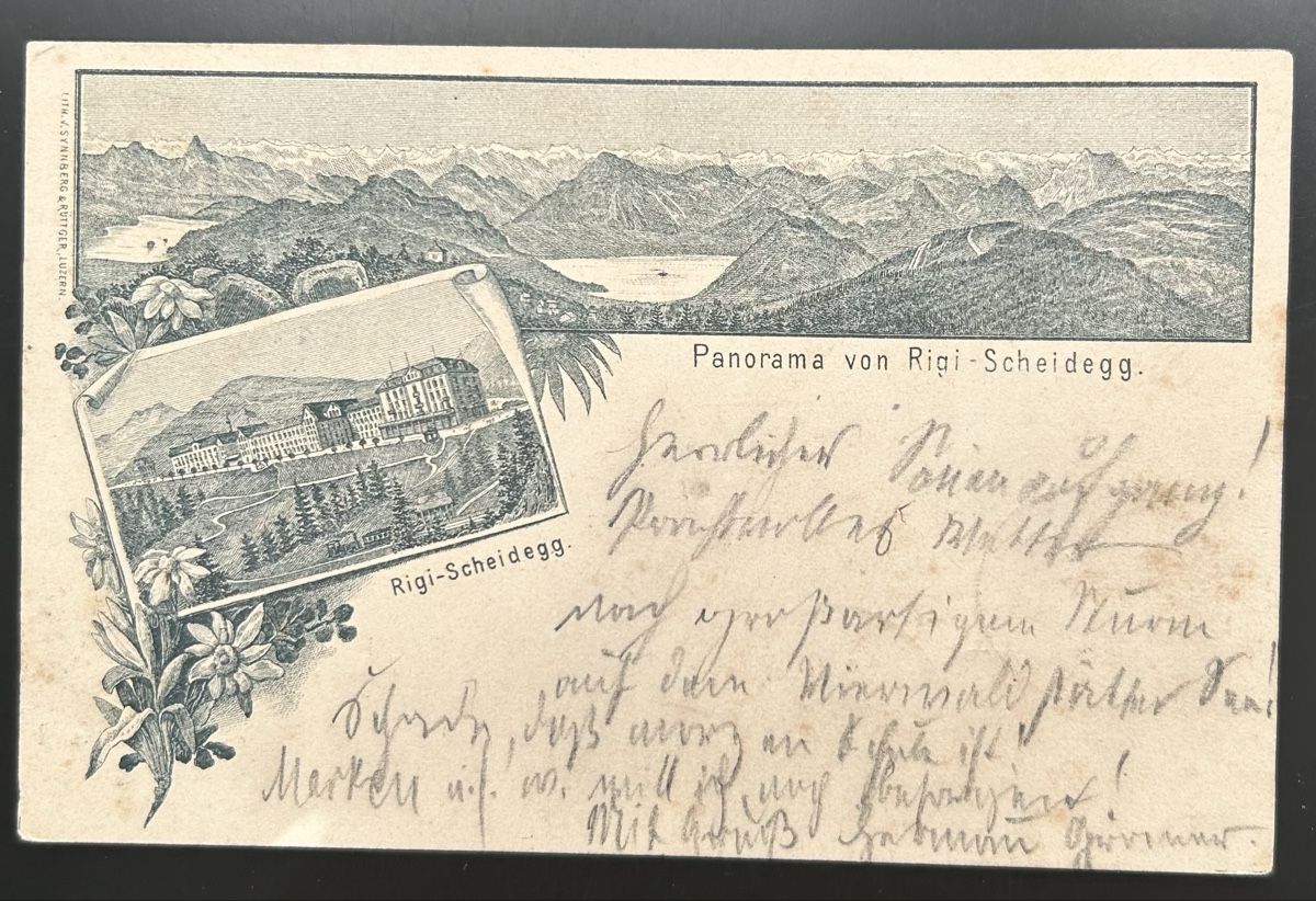 Cartoline postali: Panorama Rigi Scheidegg Strichlitho  – Usato da Horw venduto da Tellbub