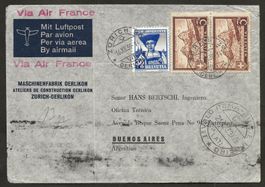 Flugpost Schweiz 1939 Zürich Rom-Rio-BuenosAires Luftpost