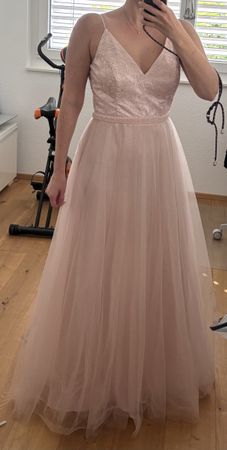 Blush Pink Tulle Gown Dress 40, Vera Mont
