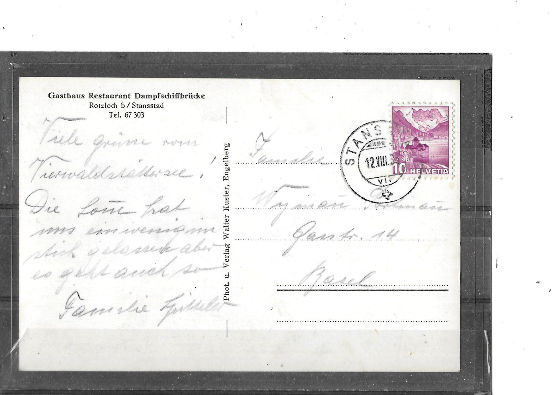 Cartoline postali: NW Rotzloch b./Stansstad Rest.Dampfschiffbrücke m.Oldtimer – Usato da Schocherswil venduto da Wilare 1