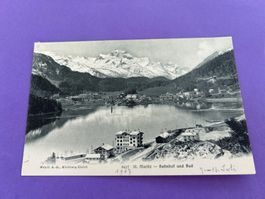 St. Moritz, Bahnhof und Bad, 1907 alte Ak, ungelaufen