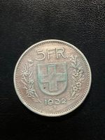 5 Schweizer Franken Silber Jahrgang 1932 Sehr Schön